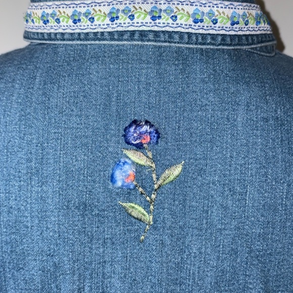 Vintage Cottage Core Embroidered Denim Jacket Large - Picture 6 of 16